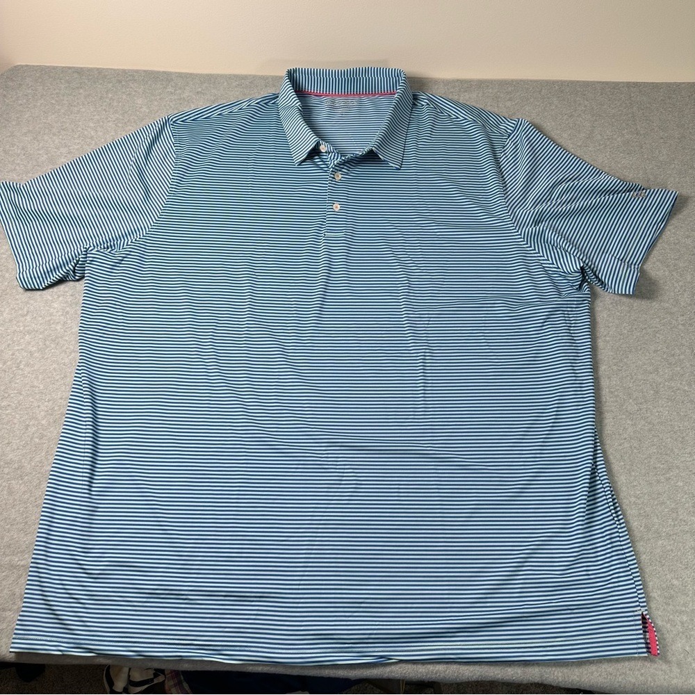 Maelreg Mens 4XL Performance Golf Polo Shirt Blue Green Striped Short Sleeve‎